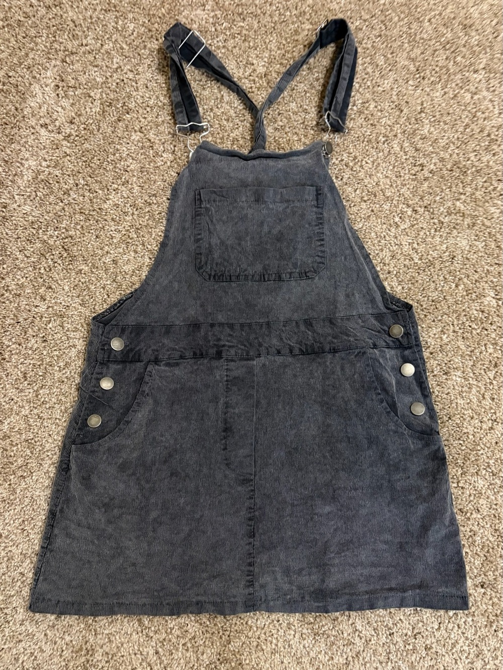 Washed Grey Corduroy Overall Mini Dress
